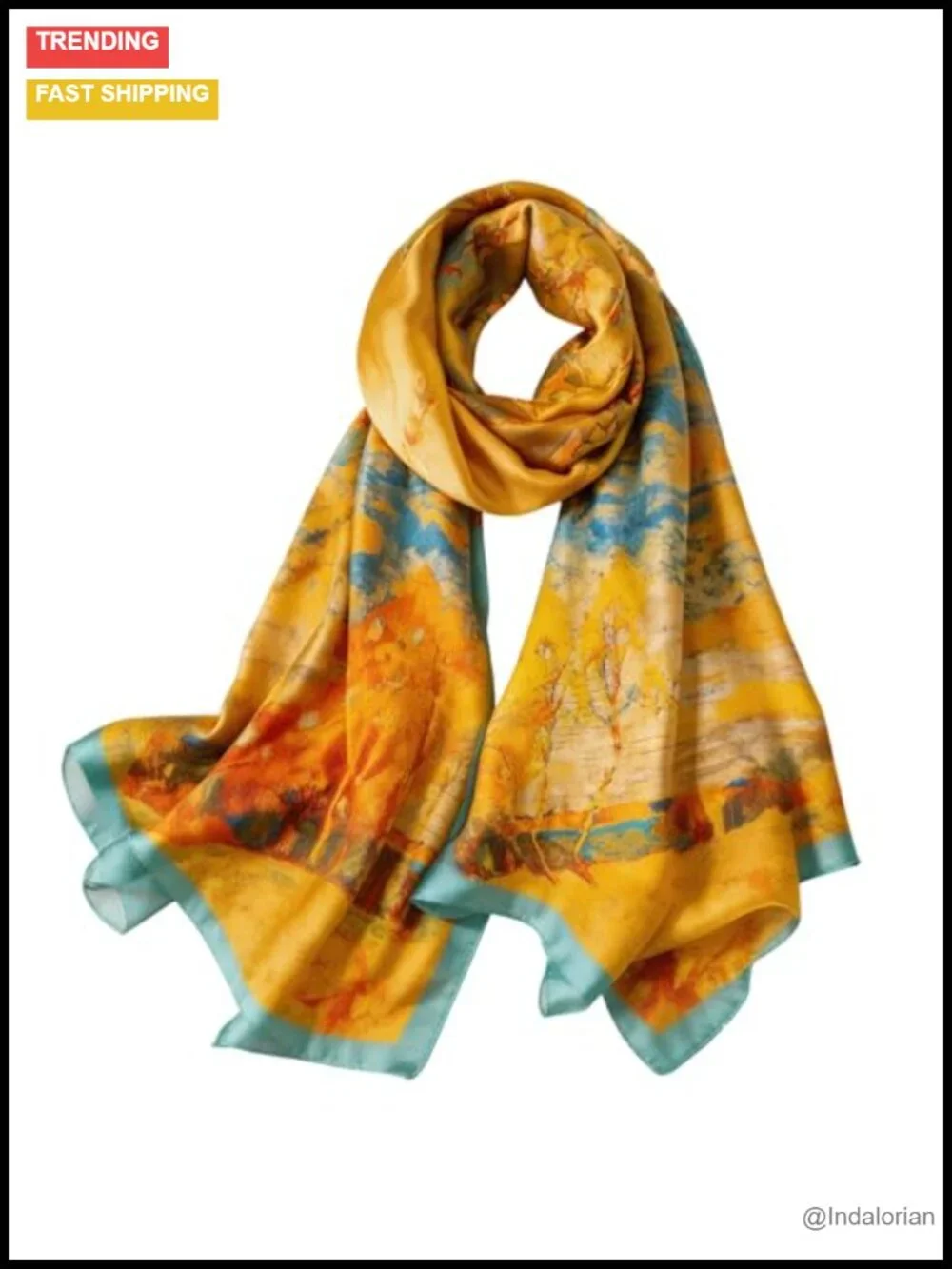 Large Silk Shawl Scarf - Lightweight Satin Long Wrap Silky Fashion Neck Scarf